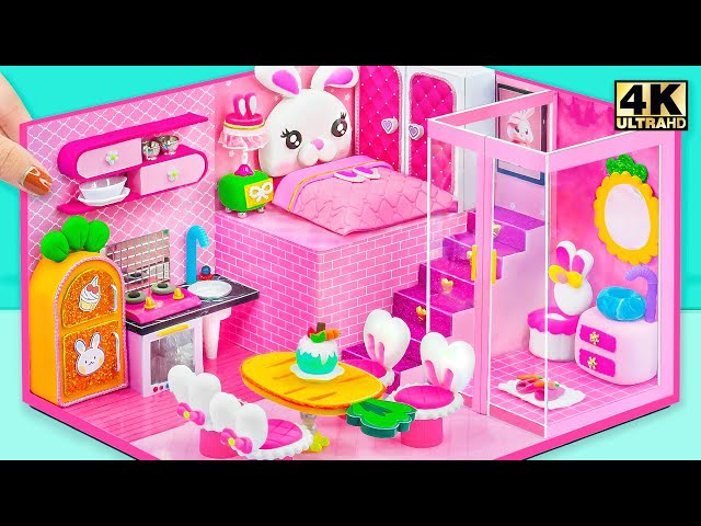 Build Adorable Pink Bunny Mini House with Bedroom, Kitchen and Glass Bathroom - DIY Miniature House