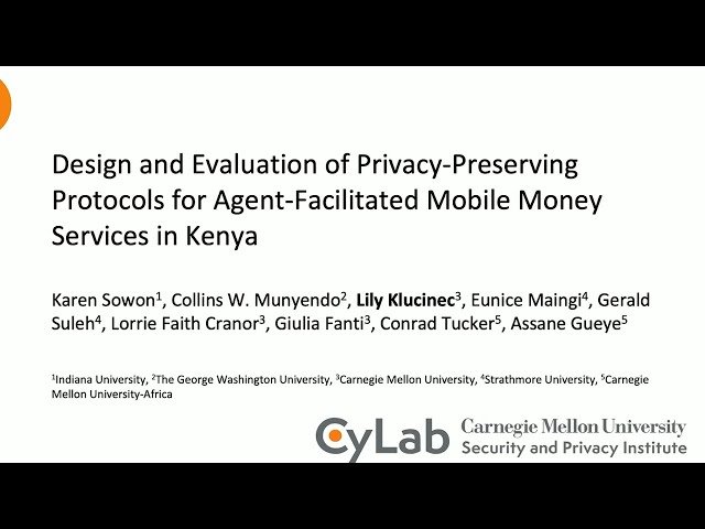 Design and Evaluation of Privacy-Preserving Protocols for Agent-Facilitated Mobile Money Services in Kenya