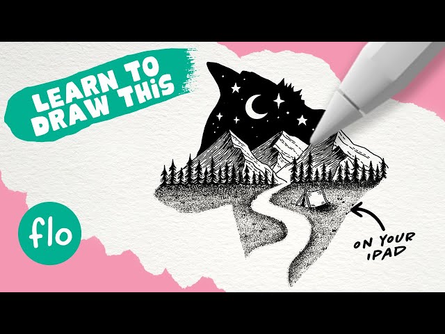 Pen and Ink Wolf Landscape Drawing Tutorial in Procreate