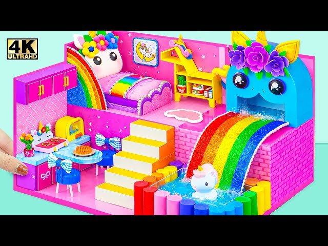 Build Adorable Unicorn House with Bedroom, Kitchen and Rainbow Water Slide - DIY Miniature House