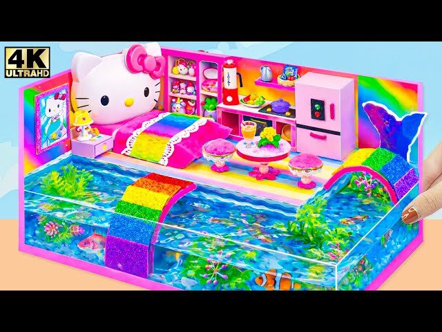 Make Hello Kitty Aquarium House with Bedroom, Kitchen and Fish Bridge for Two - DIY Miniature House