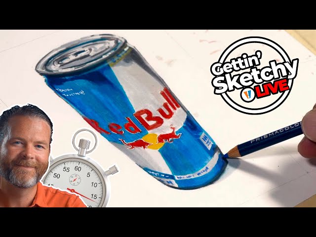 Drawing a Red Bull Can with Colored Pencils and Markers