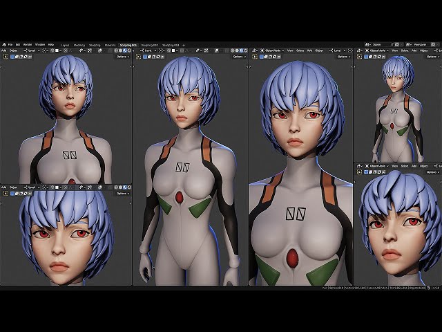 Sculpting Rei Ayanami from Evangelion in Blender - Full Timelapse