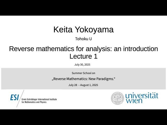 Reverse Mathematics for Analysis - An Introduction - Lecture 1
