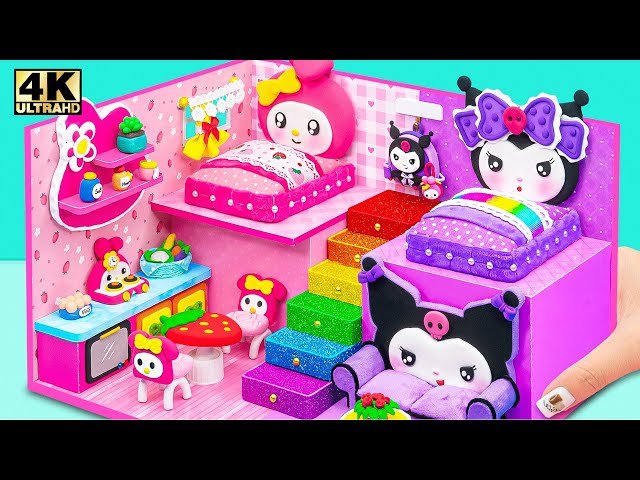 Build Cute My Melody and Kuromi Miniature House with Bedroom and Rainbow Stairs - DIY Miniature House