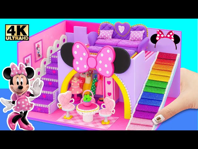 How to Make Purple Minnie Mouse Castle House from Cardboard for Two - DIY Miniature Cardboard House