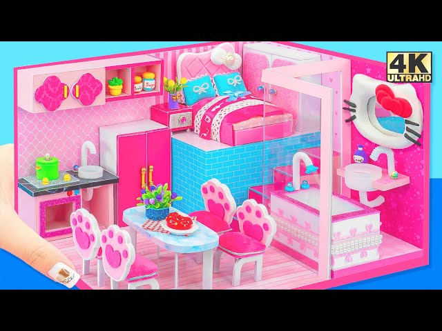 Build Pink Hello Kitty House with Cute Kitchen and Bedroom from Cardboard - DIY Miniature Room