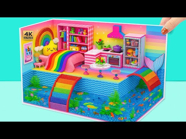How to Make Unicorn Rainbow Mini House with DIY Aquarium, Dream Bed and Kitchen - DIY Miniature House