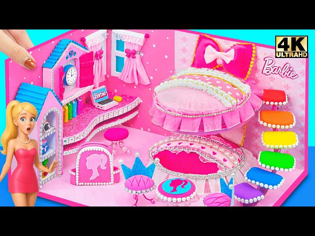 How to Make Pink Doll Castle with Two Princess Bedrooms and Rainbow Slide - DIY Miniature House
