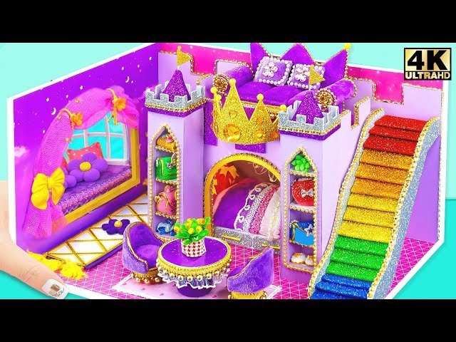 DIY Purple Luxury Castle Mini House with Rainbow Slide from Cardboard
