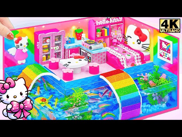 Hello Kitty Dollhouse with Surrounding Fish Tank, Rainbow Bridge and Cute Bed - DIY Miniature House