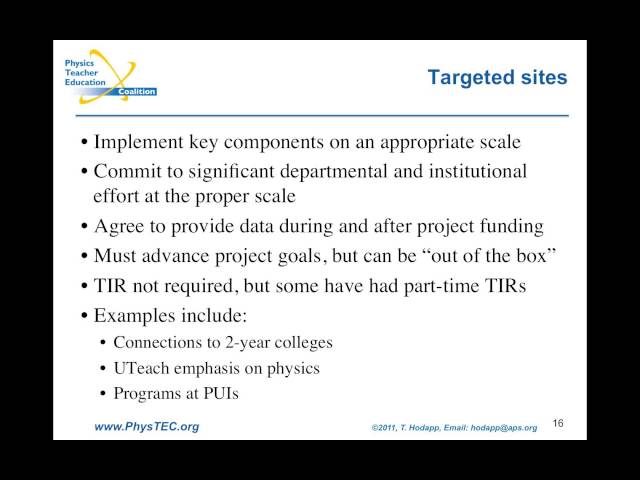 PhysTEC 2011 Call for Proposals - Overview and Guidelines