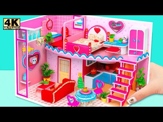 DIY Miniature House - Satisfying Build Pink Heart Bedroom and Kitchen from Cardboard and Clay