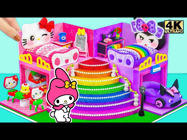 Build Hello Kitty, Kuromi and My Melody Rainbow Miniature House with Cute 4 Room - DIY Mini House