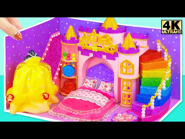 Build Purple Miniature Dollhouse Castle with Rainbow Stairs for Princess - DIY Miniature House