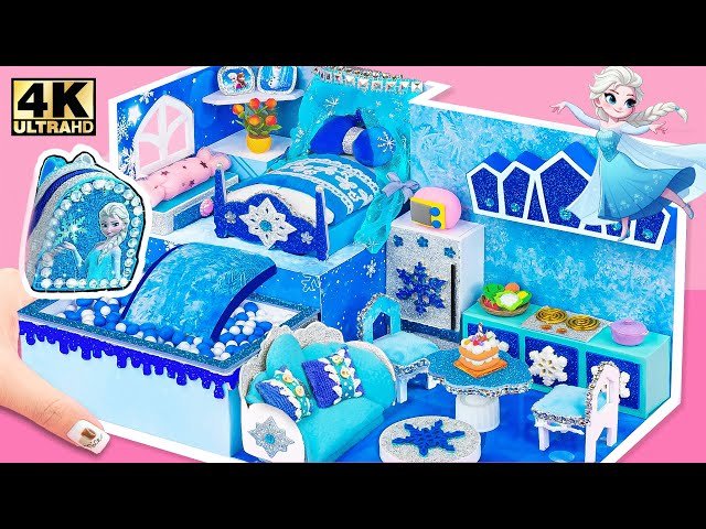 Make Elsa Frozen Miniature Bedroom and Living Room from Cardboard - DIY Dollhouse