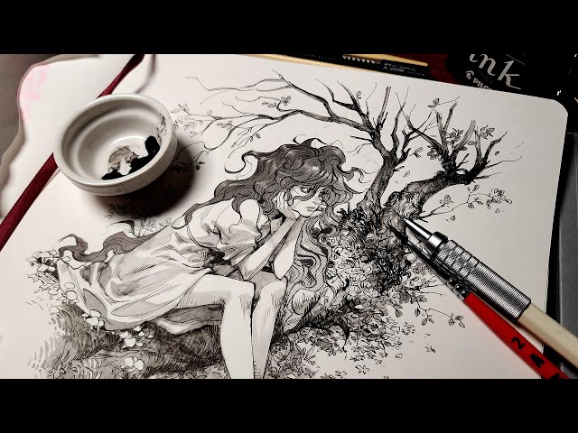 Inktober Nostalgia Sketchbook Session - Pen and Ink with Manga Screentones
