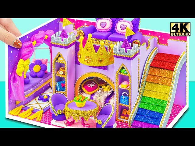 Make Luxury Purple Castle with Rainbow Slide from Cardboard - DIY Miniature Dollhouse