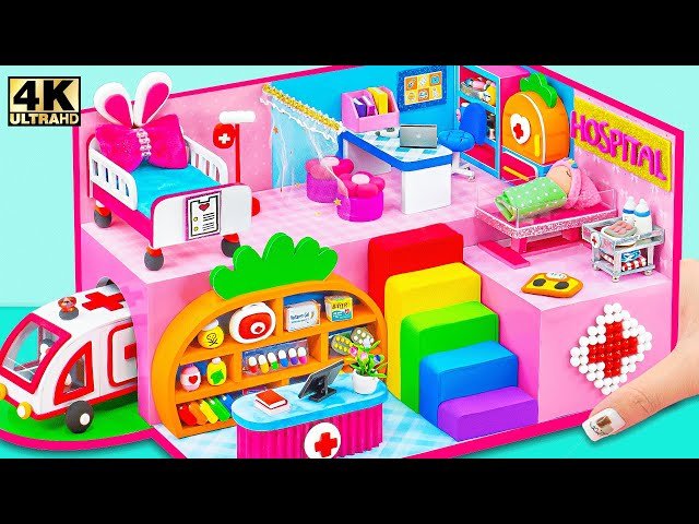 Craft Bunny Hospital with Emergency Ambulance, Surgery Room and Recovery Bed - DIY Miniature House