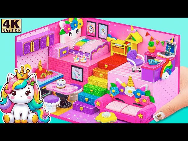 Unicorn Dreamland - Build Unicorn Mini House with Rainbow Stairs and Cute Bedroom DIY Miniature House