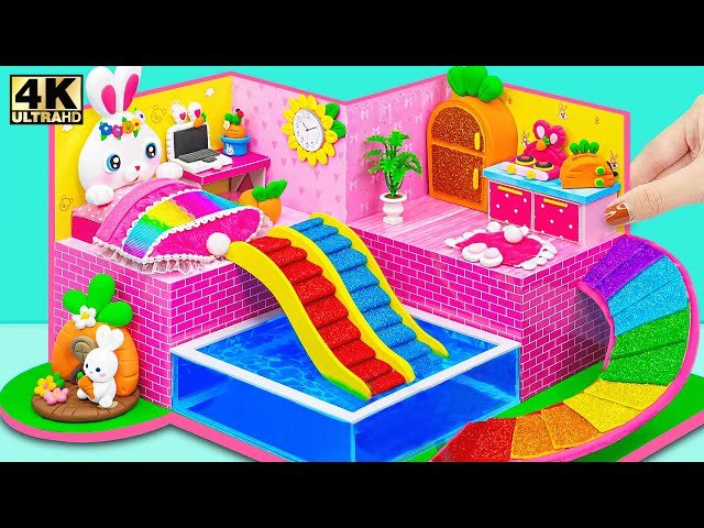 DIY Bunny Miniature House with Carrot Kitchen and Rainbow Slide Pool