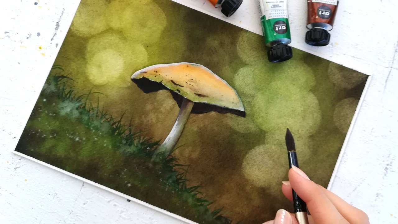 Mushroom in Watercolor Painting : Exploring The Bokeh Effect for Fall Season Magic