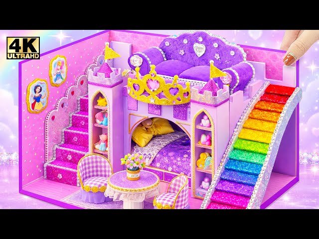 DIY Purple Princess Dollhouse with Heart Throne and Rainbow Slide
