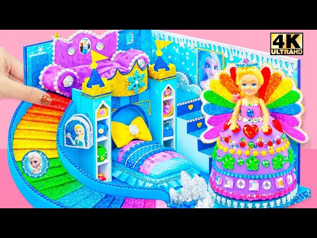 Recycling Cardboard into Magical Ice Castle with Water Slide and Princess - DIY Miniature House