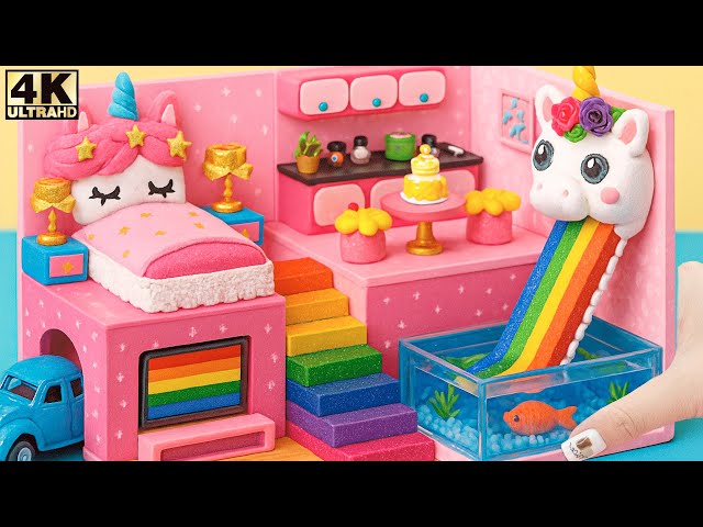 DIY Rainbow Unicorn Mini House with Super Cute Miniature Tutorial from Cardboard and Clay