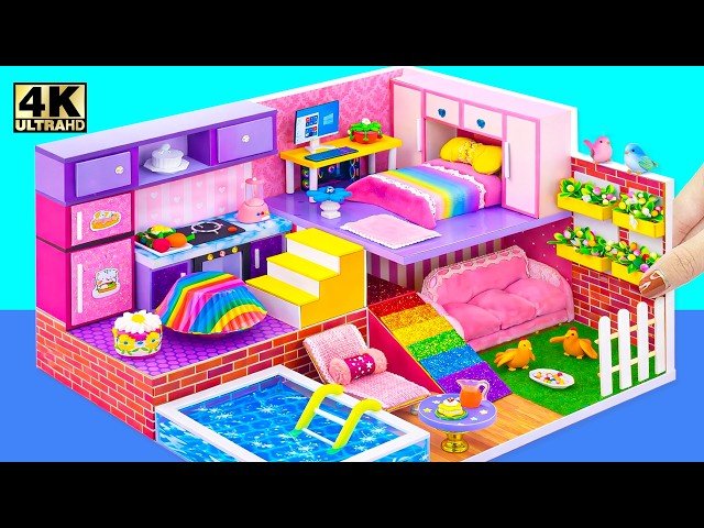 Build Simple House with Garden Corner, Rainbow Slide, Loft Bedroom and Mini Workspace - DIY MiniHouse