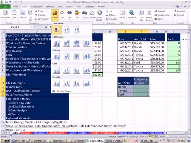 Excel 2010 Statistics - Formulas, Functions, Charts, and PivotTables