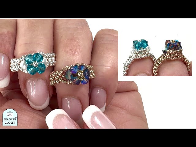 Square Set Crystal Beaded Ring Tutorial for 4mm Bicone Crystals