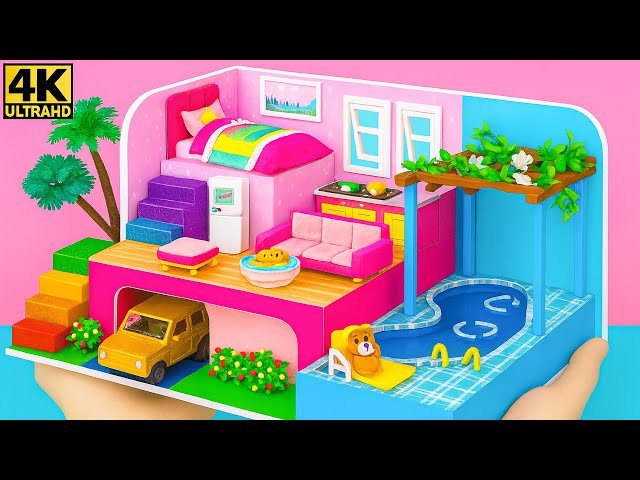 Build Amazing 2-Story Garden Villa Dollhouse with Underground Pool and Rainbow Slide - DIY Mini House