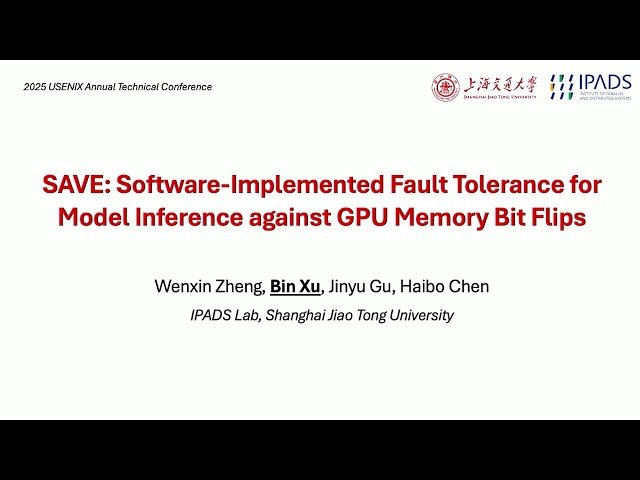 SAVE - Software-Implemented Fault Tolerance for Model Inference against GPU Memory Bit Flips