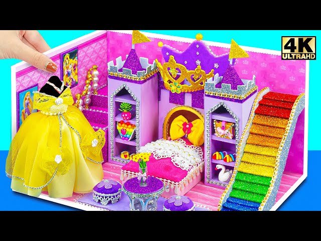DIY Princess Castle Dollhouse - Make Amazing Castle Mini House with Rainbow Slide from Cardboard