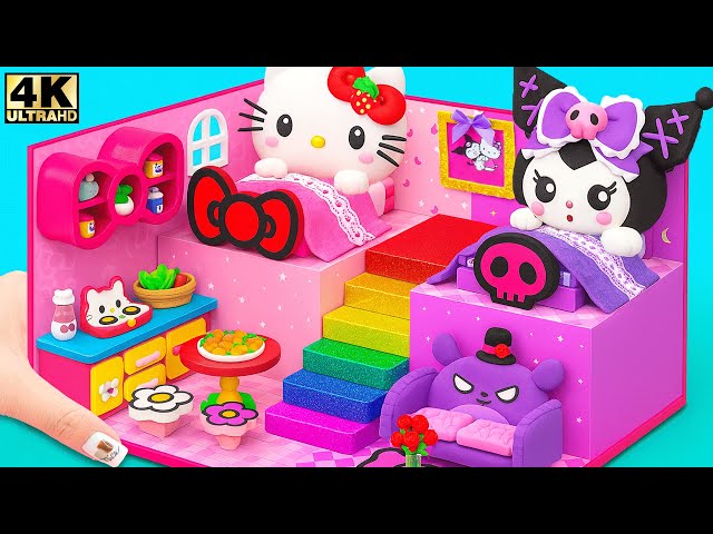 Make Pink Miniature Hello Kitty Dollhouse with Purple Rooms for Kuromi - DIY Miniature House
