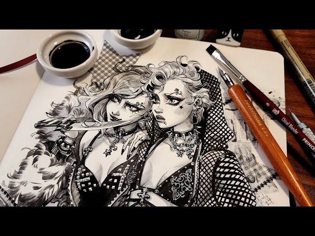Experimental Inktober Sketchbook Session - Goth Punk Fashion