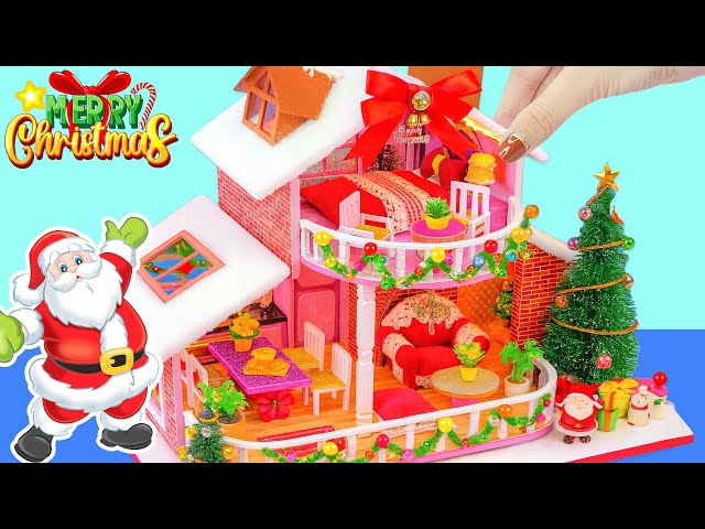Build Pink Christmas Mini House with Snow Roof, Tree and Cozy Decor - DIY Miniature House