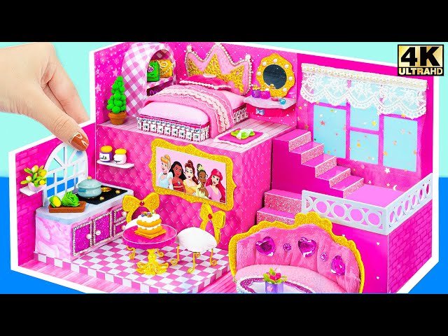 How to Make Adorable 2-Floor Pink Doll Castle With Crown Bed and Kitchen - DIY Princess House