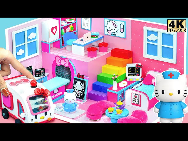How to Make Hello Kitty Hospital with Ambulance Car and Rainbow Stairs - DIY Miniature House