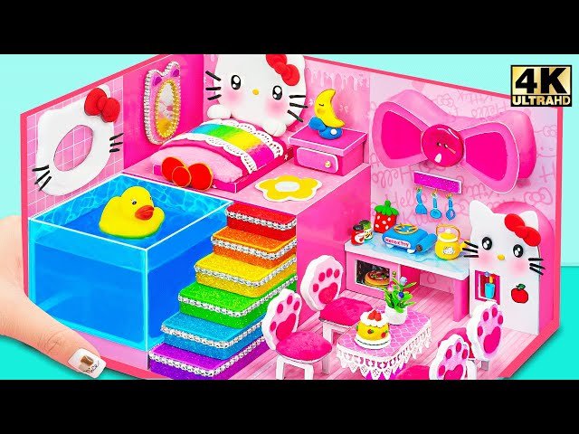 DIY Hello Kitty Miniature House - Make Swimming Pool, Rainbow Stairs and Cute Kitchen