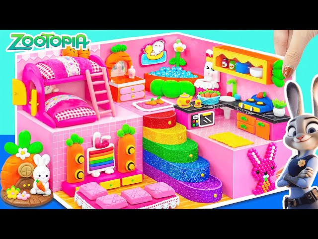 How to Make Judy Hopps Bunny House with Pink Bunk Bed and Carrot Decor Room - DIY Miniature House