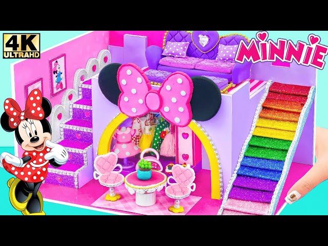 Building Minnie Mouse House with Big Sofa Bedroom and Double Stairs from Cardboard and Clay - DIY Miniature