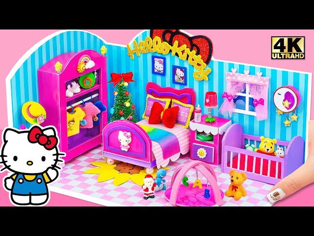 Make Hello Kitty Miniature House with Bedroom, Baby Crib and Teddy Bear - DIY Miniature House