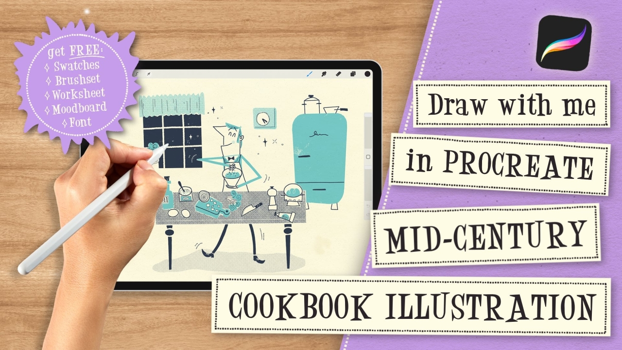 Draw with me in Procreate: Mid-Century Cookbook Illustration