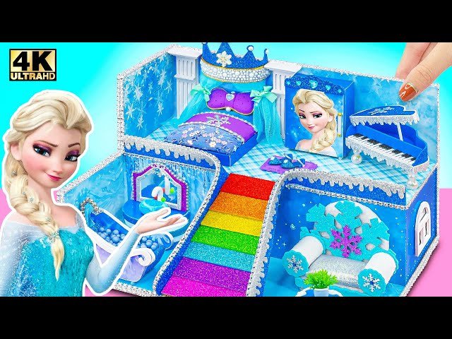 Build Disney Frozen Miniature Dollhouse with Elsa Bedroom from Cardboard - DIY Miniature House