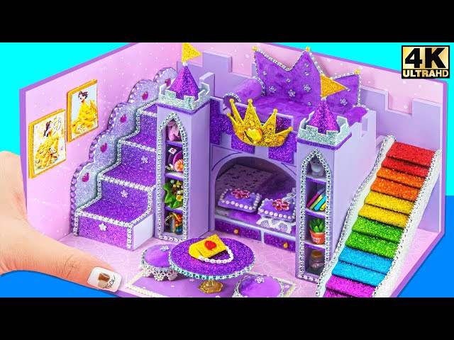 Build Cute Purple Castle with Sparkling Rainbow Stairs - DIY Mini House