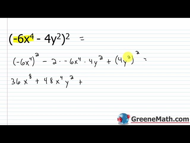 Algebra 2 - Special Polynomial Products - Practice Set 36