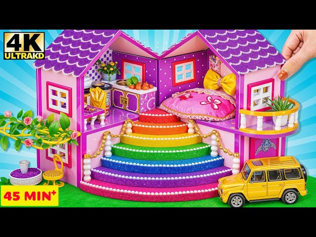 How to Make a 2-Story Purple Rainbow Miniature Dream House From Cardboard - DIY Cardboard House