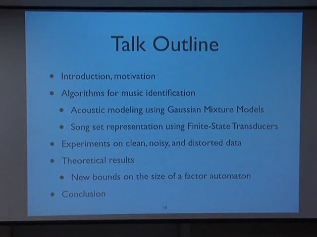 Large Scale Music Identification Using Speech Algorithms